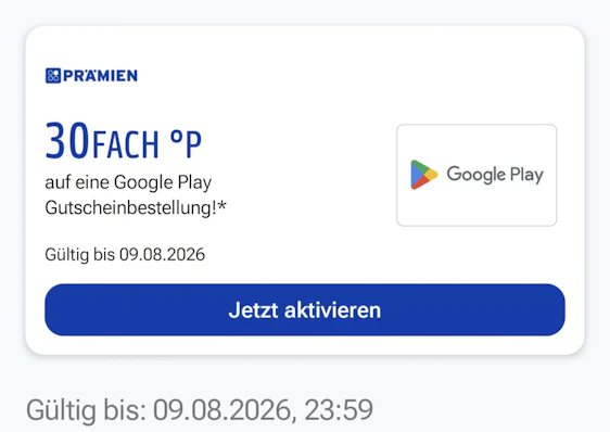 30-fach Payback-Punkte auf eine Google Play Gutschein-Bestellung (ggf. personalisiert)