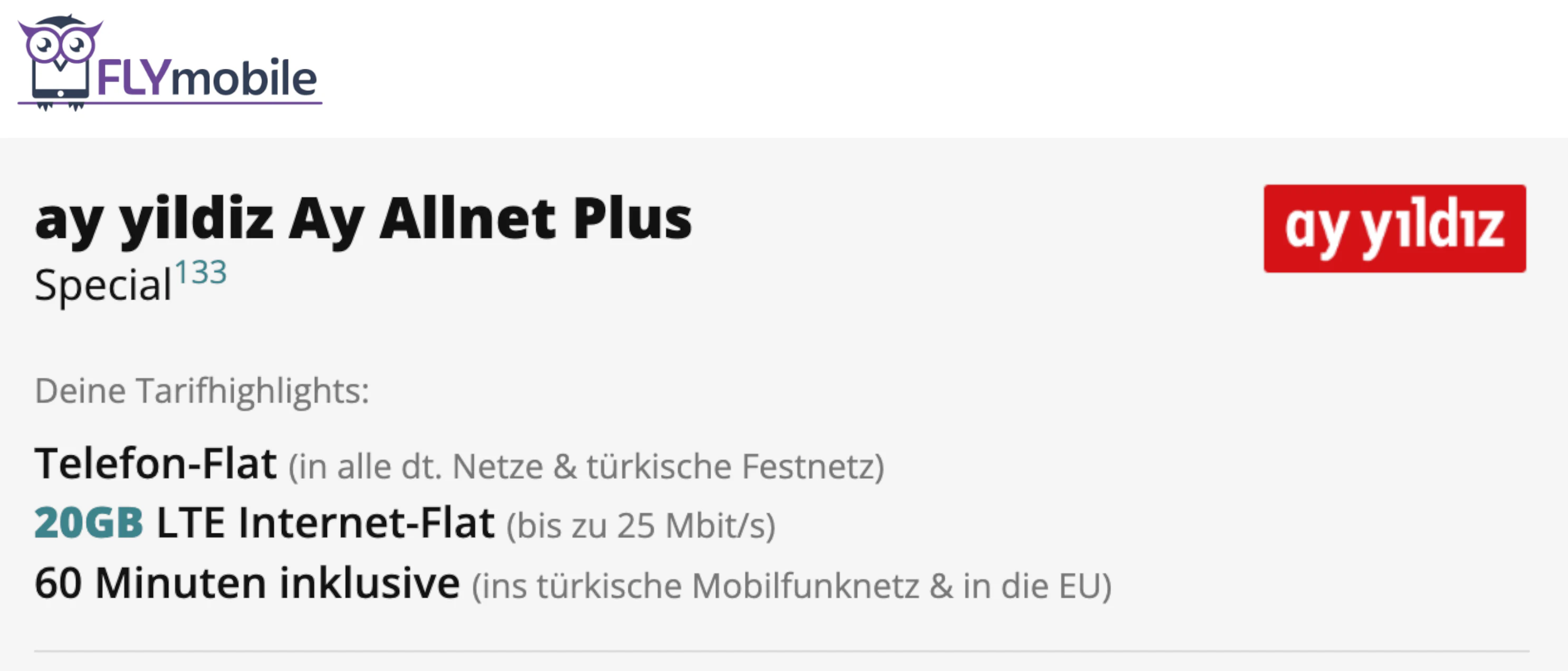 Ay Yildiz Allnet Flat Buchen Prepaid ay yildiz Ay Allnet Plus für 12,49€/Monat - 20GB LTE & Telefon-Flat, 60