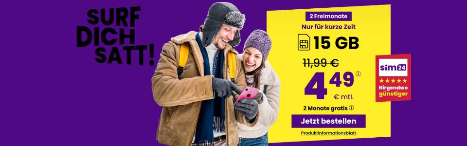 2 Monate GRATIS 🚀 sim24 5G Allnet-Flats - 15GB eff. nur 4,12€ mtl.
