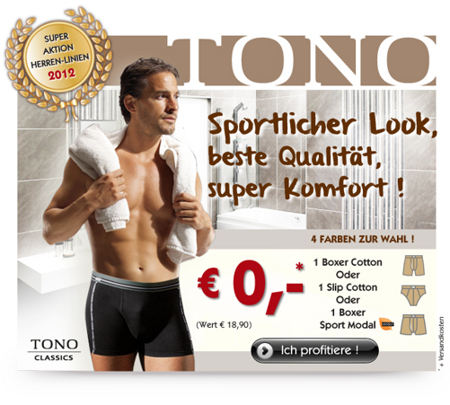 Kostenlos Willkommensangebot TONO Classics Boxer oder Slip