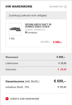 Wohnlandschaft Xora in Leder für 699€