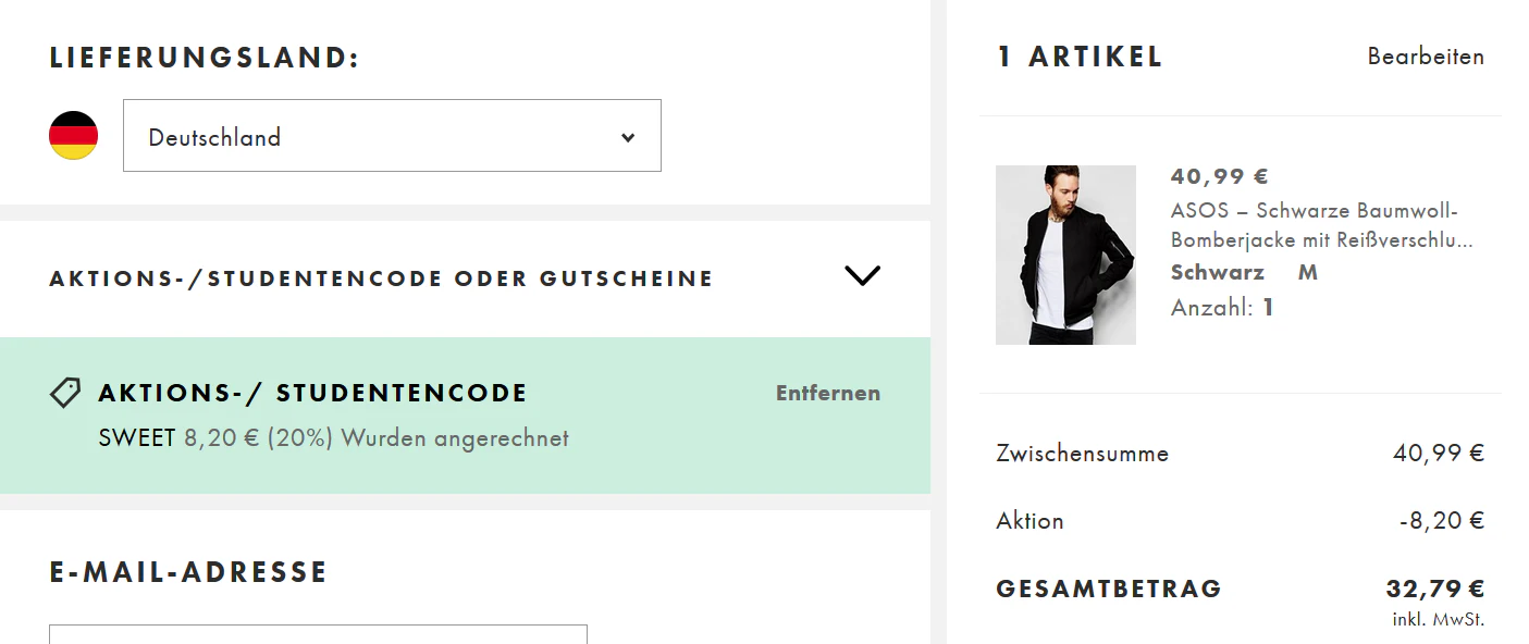 warenkorb asos mai