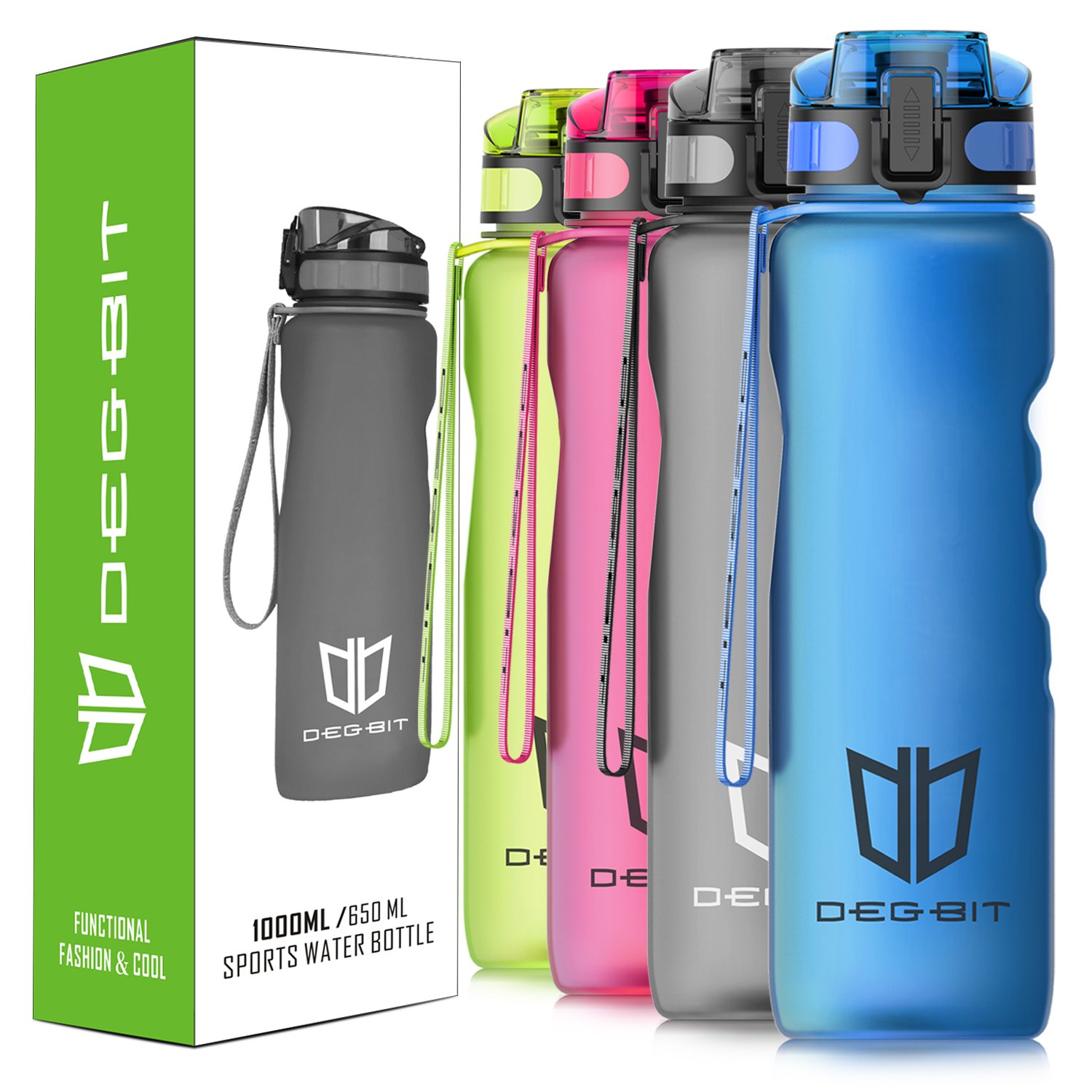 Trinkflasche, [BPA Frei Tritan] 1L/650/500/350ML Auslaufsicher Kunststoff Wasserflaschen Sport