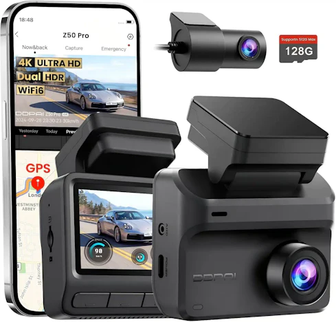DDPAI Z50 Pro Dashcam vorne 4K und hinten 1080p mit 128GB-Karte