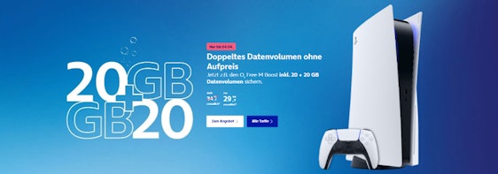 Doppelte Daten! Sony PlayStation 5 im o2 Free M Boost Tarif für 40€/Monat - 40GB LTE/5G, Allnet- & SMS-Flat, EU-Roaming