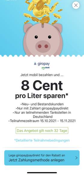 PACE Drive: 8cent pro Liter an allen teilnehmenden Tankstellen bei Zahlung über App