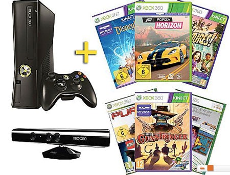 Microsoft Xbox 360 4GB + Kinect + 7 Spiele für 169€