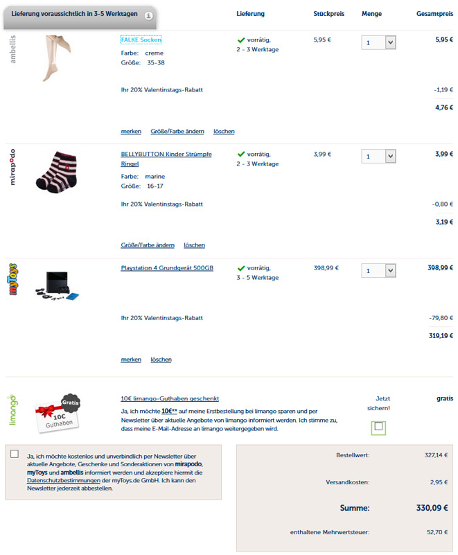 Bestpreis: PlayStation 4 für 331€ - durch 20% Rabatt auf Alles beim KombiShopping von myToys, mirapodo und ambellis