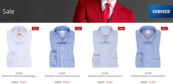 Sale bei Hirmer + 10€-Gutschein - z.B. 3 Olymp Modern Fit Businesshemden für 95€