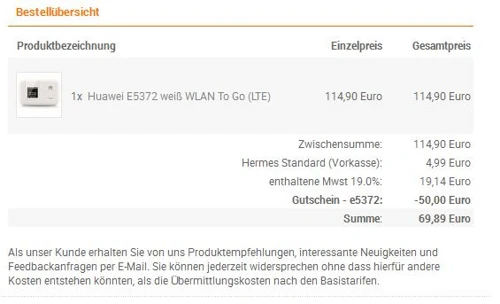 Huawei LTE Router e5372 weiß für 69,89 statt 114...