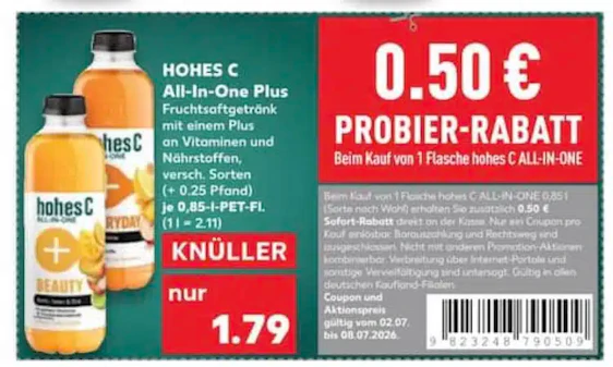 0,50€ Rabatt für Hohes C All-in-one Plus bei Kaufland