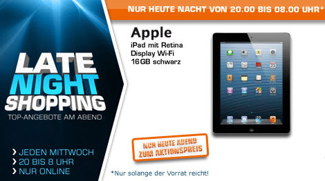 Saturn Late-Night-Shopping - Apple iPad 4 16GB, Microsoft Xbox 360 4GB, Philips 46" LED-TV