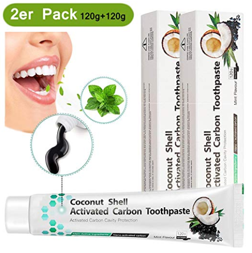 2er Pack Aktivkohle Zahnpasta, Fluoridfrei Minze Geschmack
