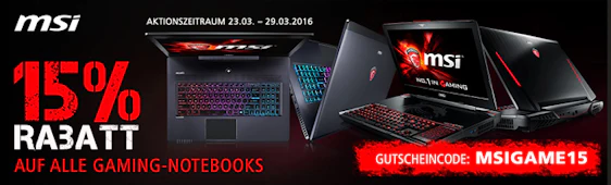 15% Rabatt auf MSI Gaming Notebooks bei Comtech