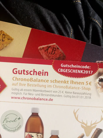Fünf Euro geschenkt für Hundeprodukte bei ChronoBalance.de