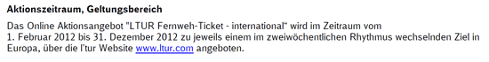 Bahntickets bei LTUR - innerdeutsch für 25€/Strecke und international für 35€/Strecke (neu) (Update)