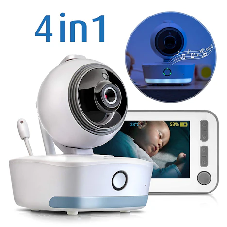 reer - Video-Babyphone mit Tag- und Nachtmodus, Wiegenlieder, Nachtlicht, bewegliche Kamera