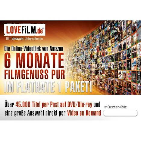 LOVEFiLM - 6 Monate Flatrate 1 Paket (für LOVEFiLM-Neukunden) für nur 18,99€