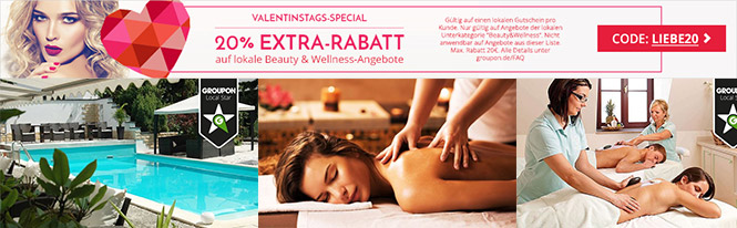 20% Rabatt auf lokale "Beauty&amp;Wellness"-Deals bei Groupon