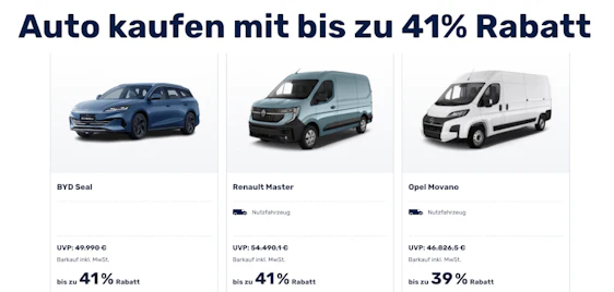 Auto Barkauf-Angebote mit 41% Rabatt 🚗 inkl. Haustürlieferung, super viele Marken & Bauarten