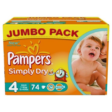 Pampers Simply Dry Gr.4 Maxi 7-18kg Jumbo Box, 2er Pack (2 x 74 Windeln) im Sparabo für 12,31€
