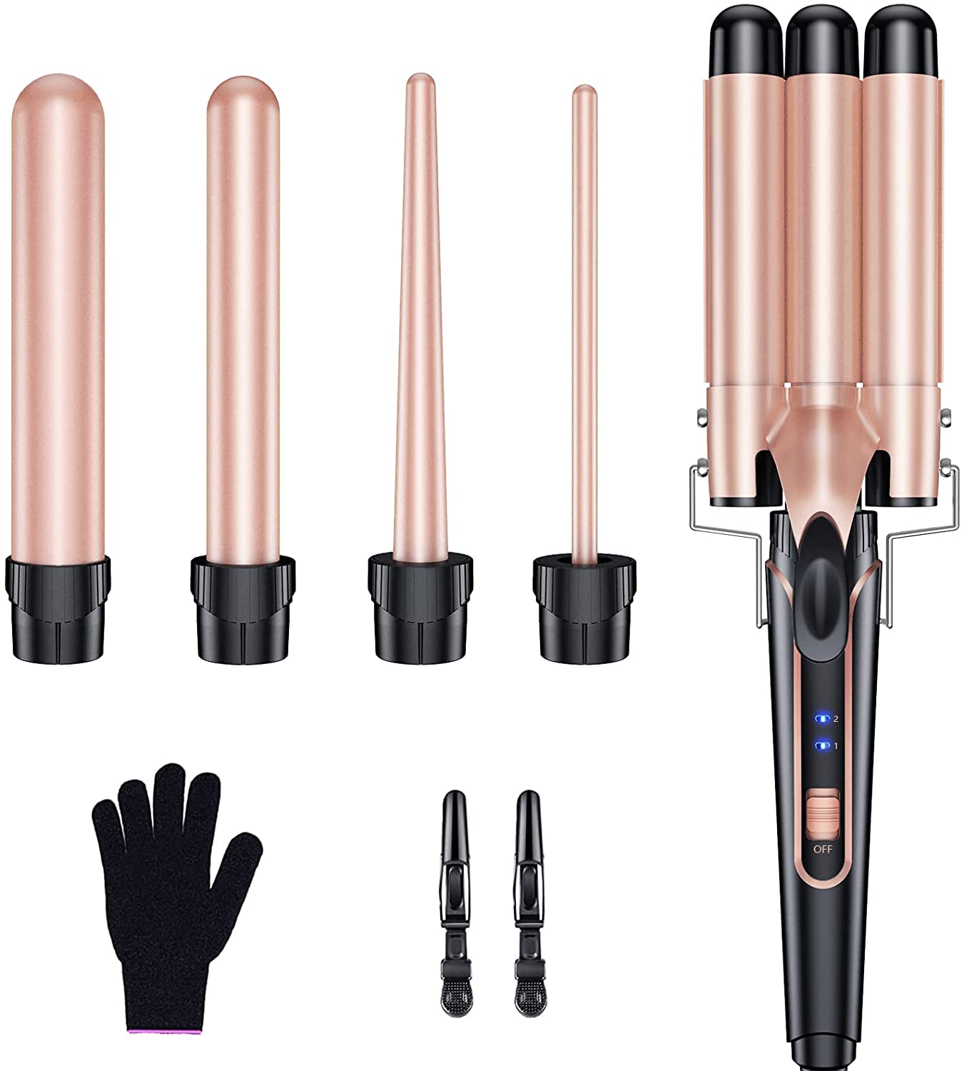 Lockenstab set 5 in 1 Welleneisen mit Handschuh und 2 Clips