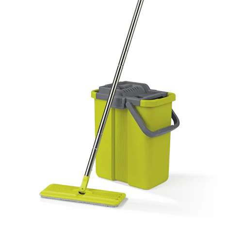 CLEANmaxx Wischsystem Komfort-Mopp Wischmop & Eimer mit 2 Kammer System und Auswring-Mechanismus ohne Schmutzige Hände (Neuentwicklung aus 2018)