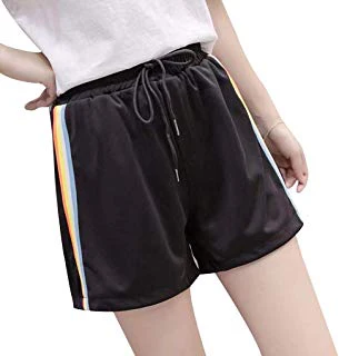 Frauen-elastische Taille Tunnelzug beiläufigen Kurzschluss-Regenbogen-Band-Ordnungs-Comfort Fit Gym Sport Kurze Hosen
