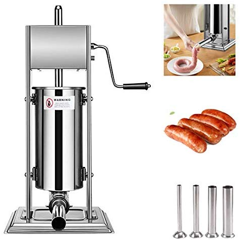 Hengda 5 Liter Wurstfüller Edelstahl Wurtspresse mit 2 Gang-Getriebe und Vier Verschiedene Füllrohre