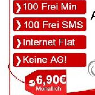 [ für Wenigtelefonierer ] 100 Min + 100 SMS + Internet-Flat nur 6,90€ im Mon. (  Vodafone oder O2 )