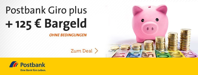 Knaller! Postbank Giro Plus Konto mit 125€ Barprämie - bedingungslos kostenlos und kein Gehaltseingang notwendig! *UPDATE3*
