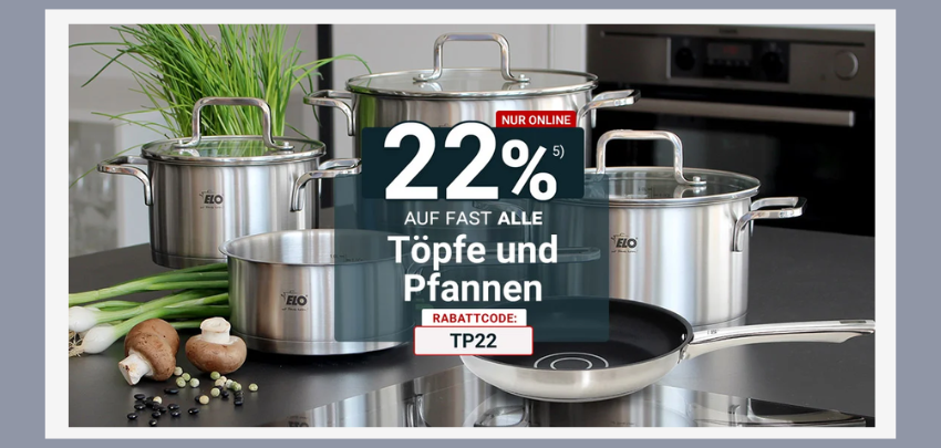 22% Rabatt auf Töpfe &amp; Pfannen bei Zurbrüggen - z.B. WMF Schnellkochtopf "Perfect" für 107€