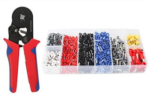 BMOT Crimpzange Set mit 1200 Stücke Aderendhülsen, Verpressbereich  0.25-10mm²