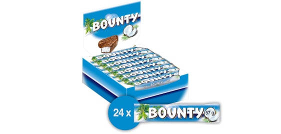24x Bounty für 12€ - je 57g Schokoriegel mit Kokosfüllung