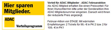 Für ADAC-Mitglieder: Musical Tickets 2 Tickets für 124€ in PK2 und 135€ in PK1
