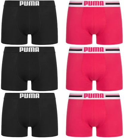 6x Puma Placed Logo Boxershorts für 34€ - 3x Schwarz & 3x Pink, Größen M-XL