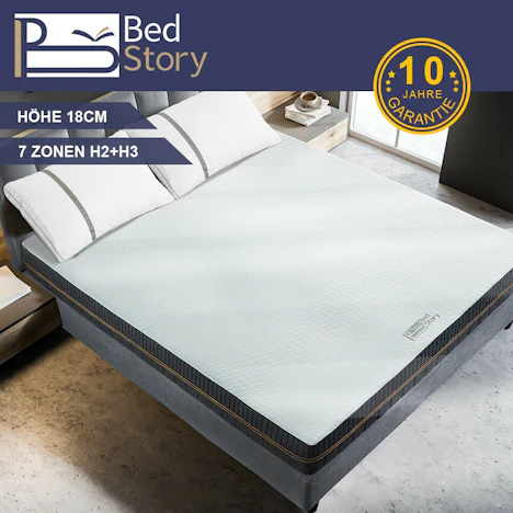 Bedstory 7 Zonen Matratze Orthopädisch Kaltschaum Gelschaum 140x200x18CM Grau