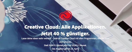 Nur noch bis morgen! 40% Rabatt: Adobe Creative Cloud für 36€/Monat – das komplette Adobe-Paket, Kündigung erforderlich
