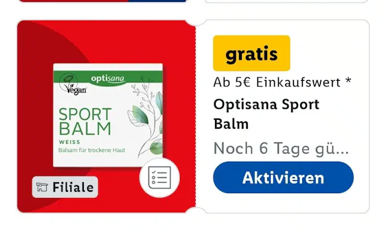 Gratis Optisana Sport Balm rot oder weiß in der App