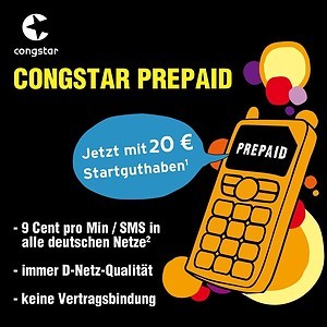 D-Netz Flatrate - Congstar Prepaid SIM Karte: 1 zahlen, 2. Karte GRATIS = 20€ Guthaben