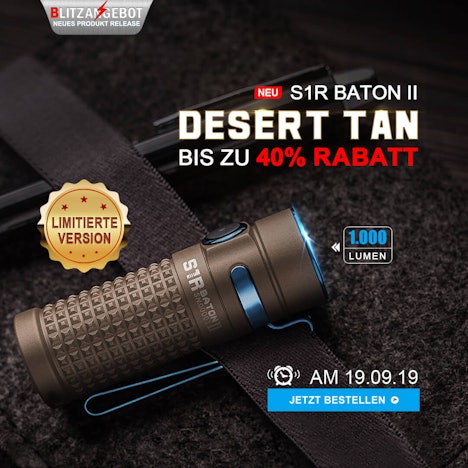 Bis zu 40% Rabatt auf die neue Olight S1R Baton II Desert Tan EDC Taschenlampe nur am 19.09.19