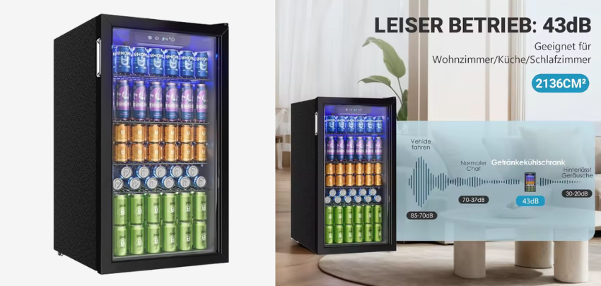 💥 Kühlschrank mit Glastür (90L / 126 Dosen) &amp; Edelstahl-Front für 120€ – Ideal für Partykeller &amp; Co.! 🚀