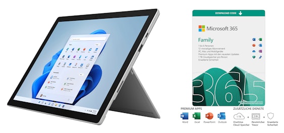Microsoft Surface Pro 7+ & Microsoft 365 Family für 629€ - 12,3" 2-in-1-Tablet mit i5, 128GB Speicher & 8GB RAM