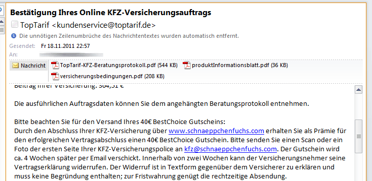 KFZ-Versicherung über Toptarif wechseln + 40€ BestChoice eShop-Gutschein als Prämie und Vergleich der KFZ-Versicherungsvergleiche (Update 2)