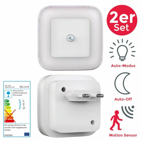 2er Set Steckdosen-Lampen LED Treppen-Leuchte Nacht-Licht Bewegungsmelder