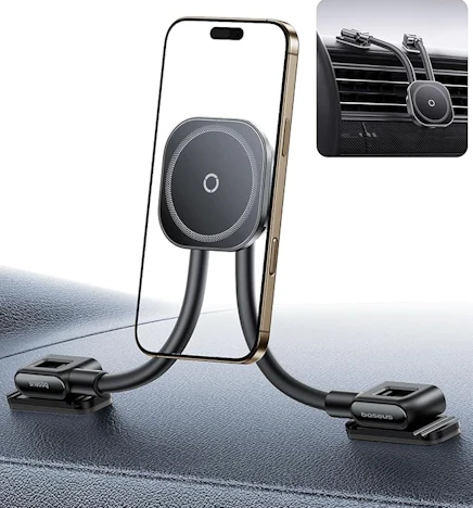 Baseus C03s Handyhalterung Auto Magnet, Magnetische Magsafe Handy Halterung Auto mit 2 Flexiblen Armen, Universeller Autotelefonhalter 20N Kompatibel mit iPhone Samsung