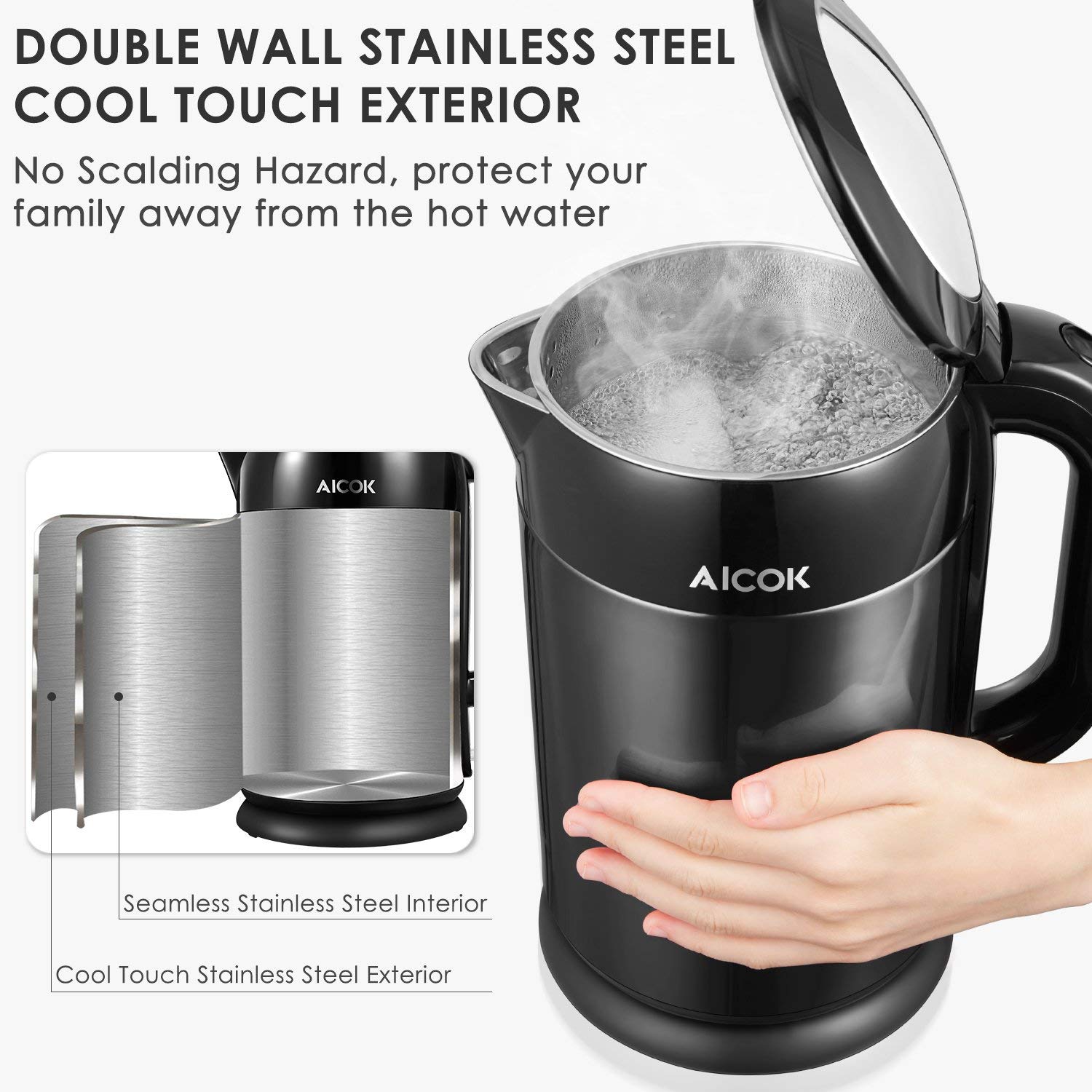 Wasserkocher Edelstahl Cool-Touch Doppelwand-Design 19,99€