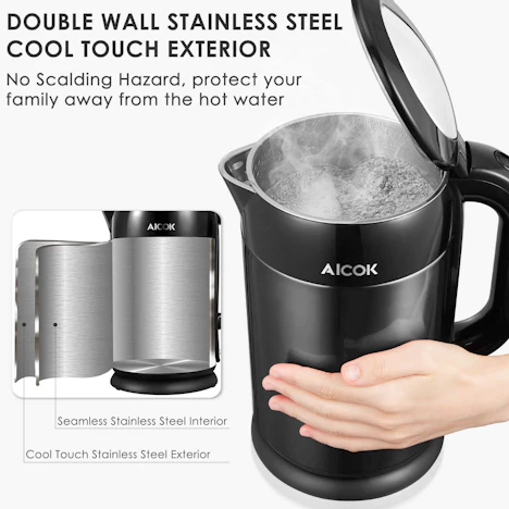 Wasserkocher Edelstahl Cool-Touch Doppelwand-Design 19,99€
