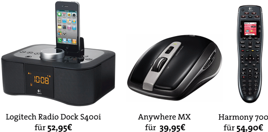 Logitech-Aktion bei DailyDeal - Anywhere MX Maus für 40€, Harmony 700 für 55€ und Radio Dock S400i für 53€