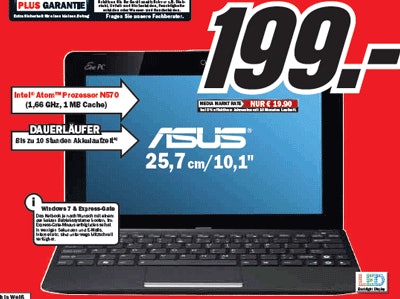 Asus EEE PC R011PX für 199 bei Media Markt